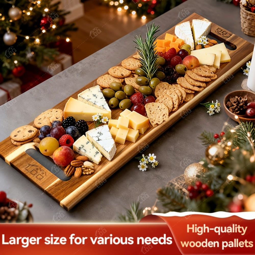 Thirty-Six-by-Twelve-Inch Rectangular Charcuterie Serving Board with Two Stands and Side Handles