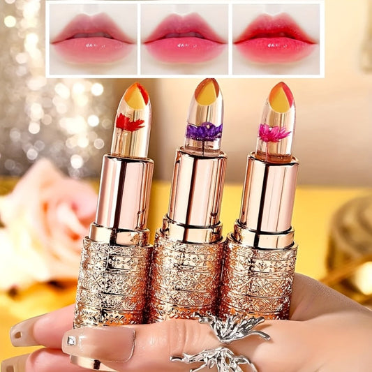 Jelly Flower Lipstick Set 6-Pack Color Changing Lip Balm Temperature Activated Tint Hydrating Squalane Formula Moisturizing Tinted Lip Gloss for Women All Skin Tones Daily Wear & Gift