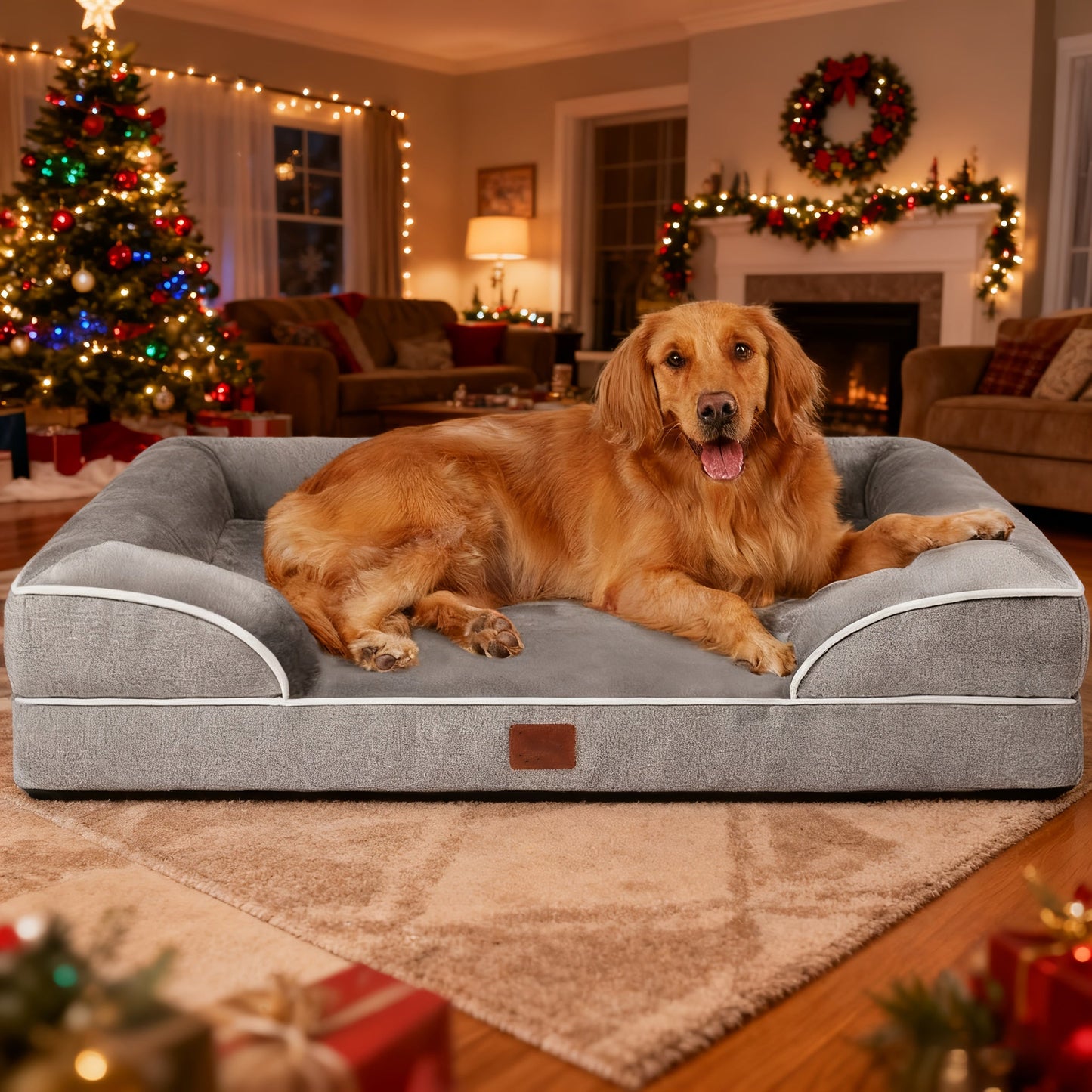 Large Dog Bed with Removable Washable Cover & Nonskid Bottom - Plush Dog Couch Sofa Bed for Extra Large Dogs and Cats, Soft Comfort Pet Bed, Grey, M/L/XL/XXL Sizes Available