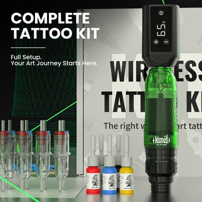 Tattoo Machine Kit VOID Wireless Pen with 1200mAh Battery, 4-12V Adjustment, 10 Cartridges and 5 Ink Shades