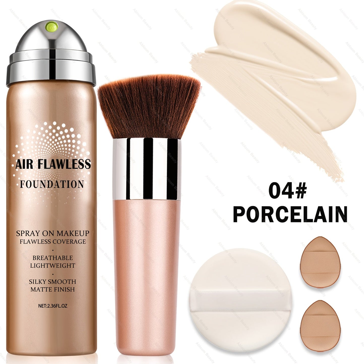 Spray Liquid Foundation and Flat-Top Brush Set with Matte Finish and Eight Numbered Shades