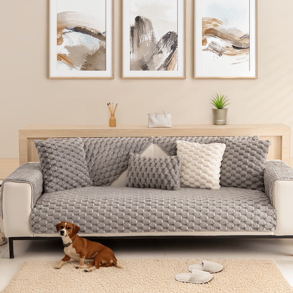 Sofa Cover 35.5-Inch Fuzzy Polyester Single-Piece Pad with Silicone Non-Slip Backing for 2 to 4 Seats