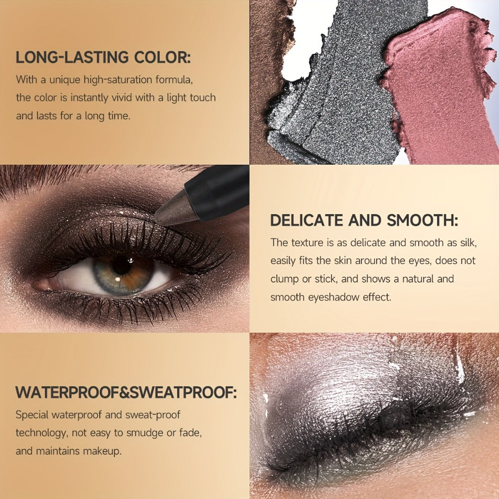 Shimmer Glitter Eyeshadow Stick Set 6 Pcs Dual-Tipped Eye Pencil with Blending Brush Creamy Pigmented Eye Contouring Highlighting Kit Multicolor Shades for Women Beginner Pro Gift