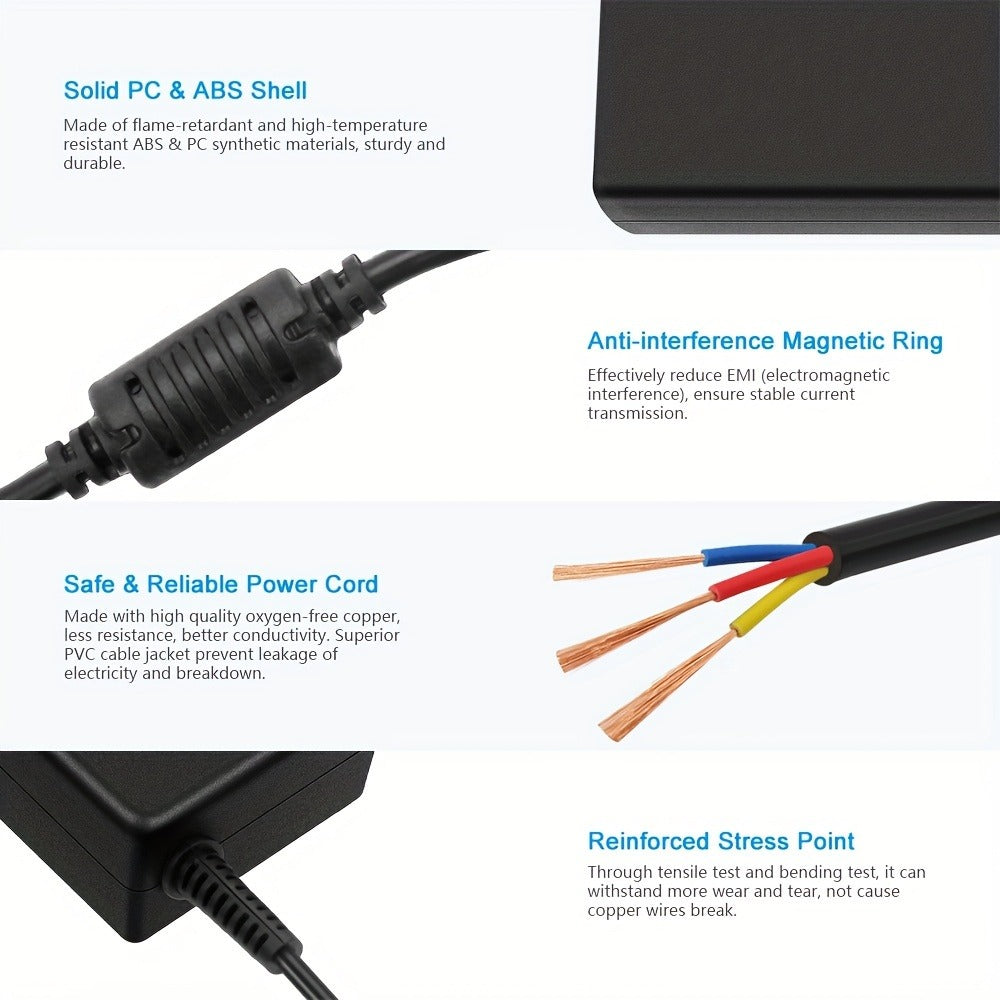Fixed 19V 3.42A 65W Power Adapter with No-Tip or Nine-Tip Connector Configuration and US Cord
