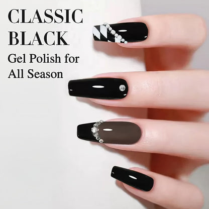 Deep Black Gel Nail Polish 16ml Soak Off LED UV - Semi-Permanent High-Shine Long Lasting Gel Enamel for Nail Art Stamping French Tips Chrome Base - Bold Solid Black Manicure for Women Salon Home
