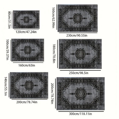 Velvet Floral Bohemian Area Rug - Low Pile Machine Washable Non-Slip Carpet for Living Room Bedroom Office Geometric Pattern
