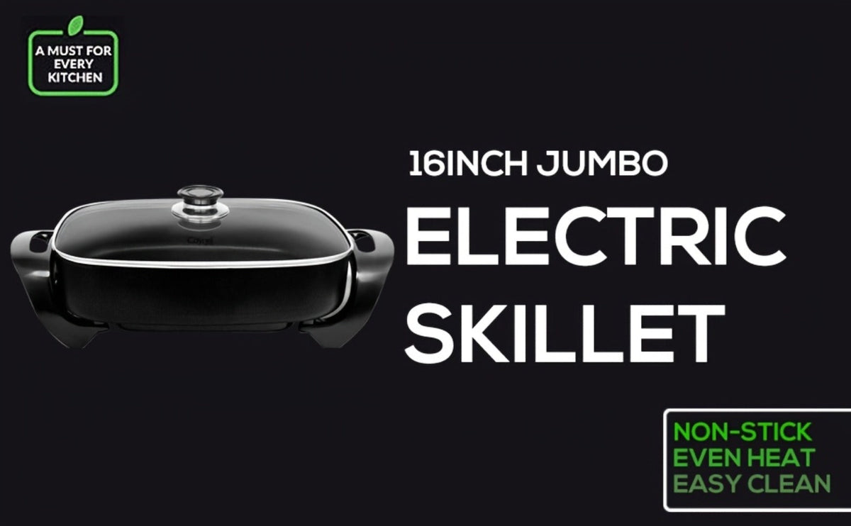 Jumbo Electric Skillet 8-Quart 16x12x3.15 Inch Deep Dish Copper Nonstick with Tempered Glass Vented Lid & Upgraded Thermostat – Large Family Electric Frying Pan for Roasting Frying