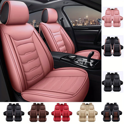 Car Seat Covers Full Set 5-Seat – Faux Leather Waterproof, Airbag Compatible, Front Storage Bag, Universal Fit Sedan SUV Truck Van, Luxury Brown / Pink / Black Pink