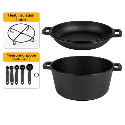 Cast Iron Dutch Oven Set 5.1QT & 7QT with Skillet Lid – Pre-Seasoned 2-in-1 Cookware for Stovetop, Induction, Oven, Campfire & BBQ, Sourdough Bread Baking, Frying, Camping