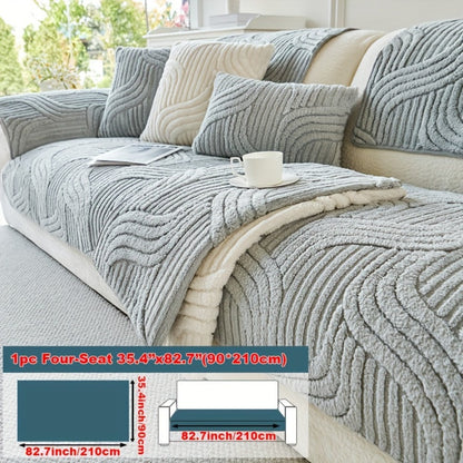Sofa Cover Wave-Texture Plush Panels for 2 to Large 4-Seater Sofas, Armrest or Pillowcase Options