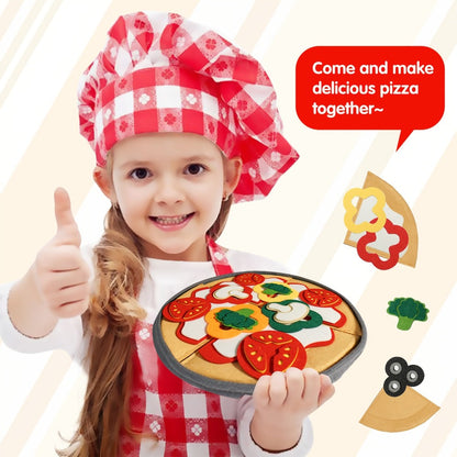 41-Piece Felt Pizza Pretend Play Set with 11.4-Inch Plate, Four Slices and Assorted Toppings