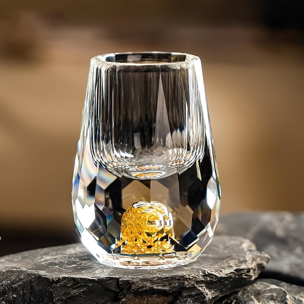24K Gold Plated Crystal Wine Set – 1 Decanter & 6 Cups with Leakproof Crystal Glasses – Elegant Black Gift Box – Luxury Home Bar, Wedding & Party Gift for Wine Lovers