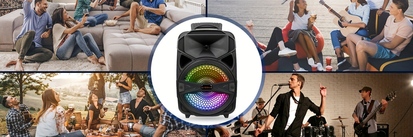 8-Inch Portable Party Speaker with Bluetooth, FM, LED Light, Remote, Microphone, AUX, USB and TF, Four Options