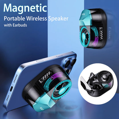 5-in-1 Wireless Bluetooth Speaker with Phone Holder & Earbuds, HD Stereo Sound, Colorful Ambient RGB Light, Universal Tablet & Phone Stand, Wireless Earbuds Included, Ideal for Work Travel Home Office