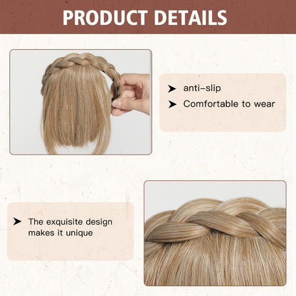 Headband Hair Extension with Bangs Synthetic — Women's Clip-On Fringe, 4 Colors: Black, Reddish Brown, Light Brown, Khaki, 4 Inch, Cosplay, Halloween & Party