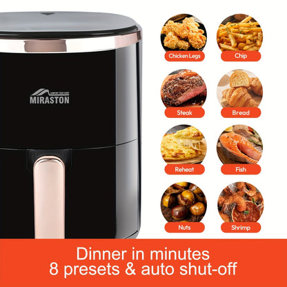 Miraston Air Fryer with Viewing Window, Eight Preset Icons and 3.6Qt or 8.5Qt Black Touchscreen Options