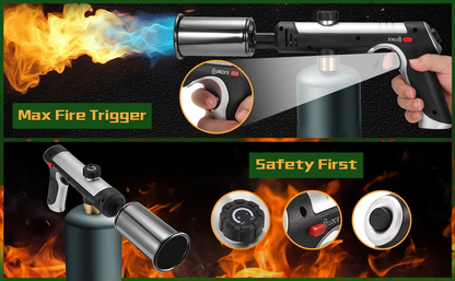 Handheld Propane or MAPP Torch with Trigger Ignition, Flame Control and Black or Golden Finish