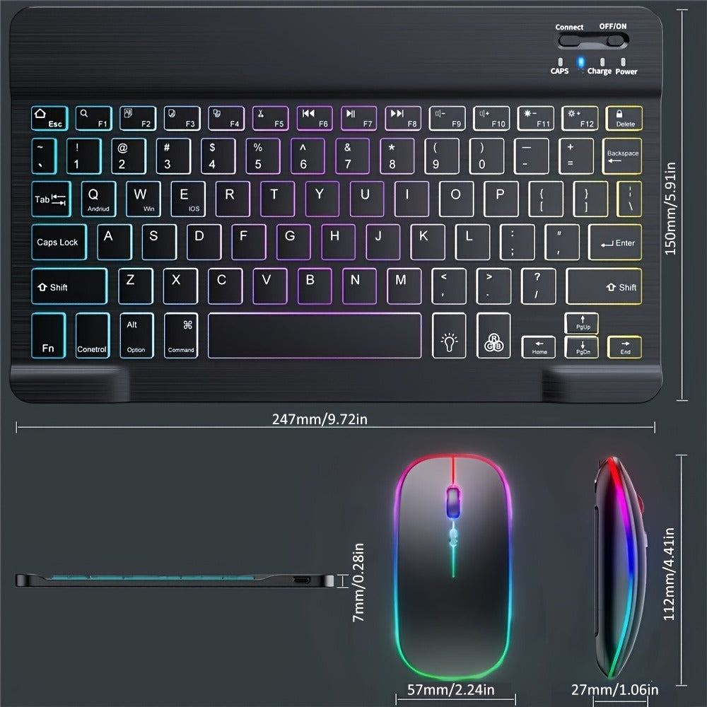 Slim White Wireless Keyboard and Mouse Set with Rechargeable Type-C Keyboard and Backlit Key Presentation