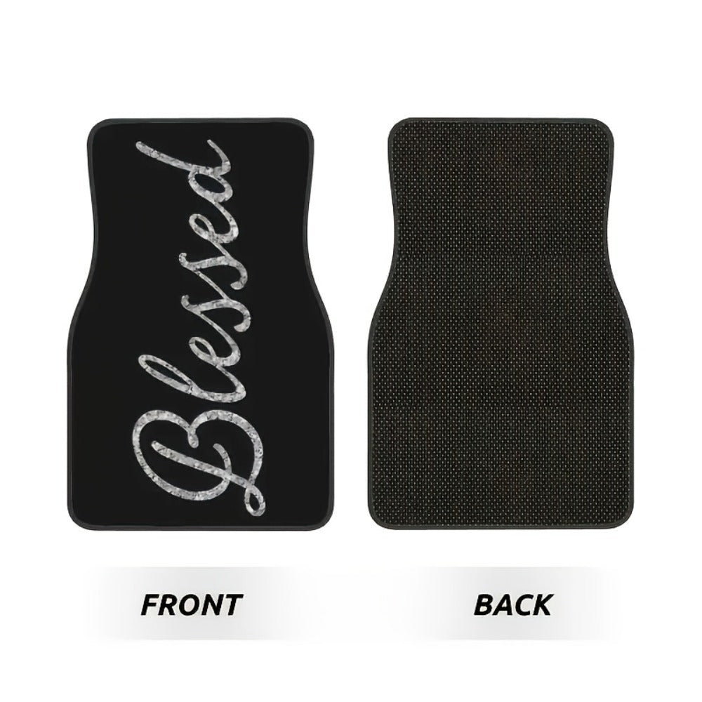 Car Floor Mats Set 2/4pcs, Durable Easy-Clean Universal Fit Interior Floor Liners for Men & Women, Stylish Blessing Pattern Car Carpet Pad, Great Gift for All Seasons