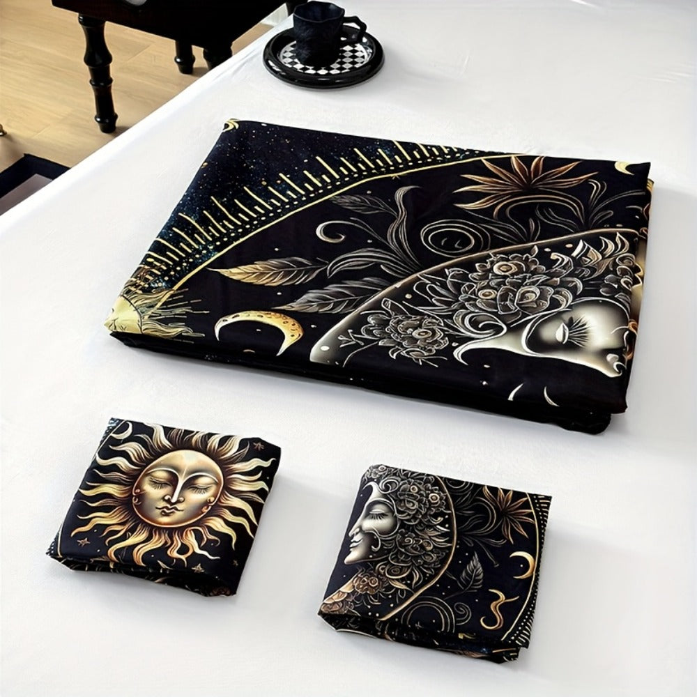 3-Piece Duvet Cover Set with Gold-Tone Sun, Moon, Star and Orbit Print in Twin to King Sizes