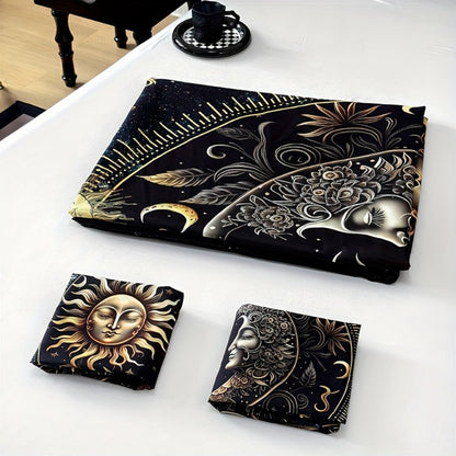 3-Piece Duvet Cover Set with Gold-Tone Sun, Moon, Star and Orbit Print in Twin to King Sizes