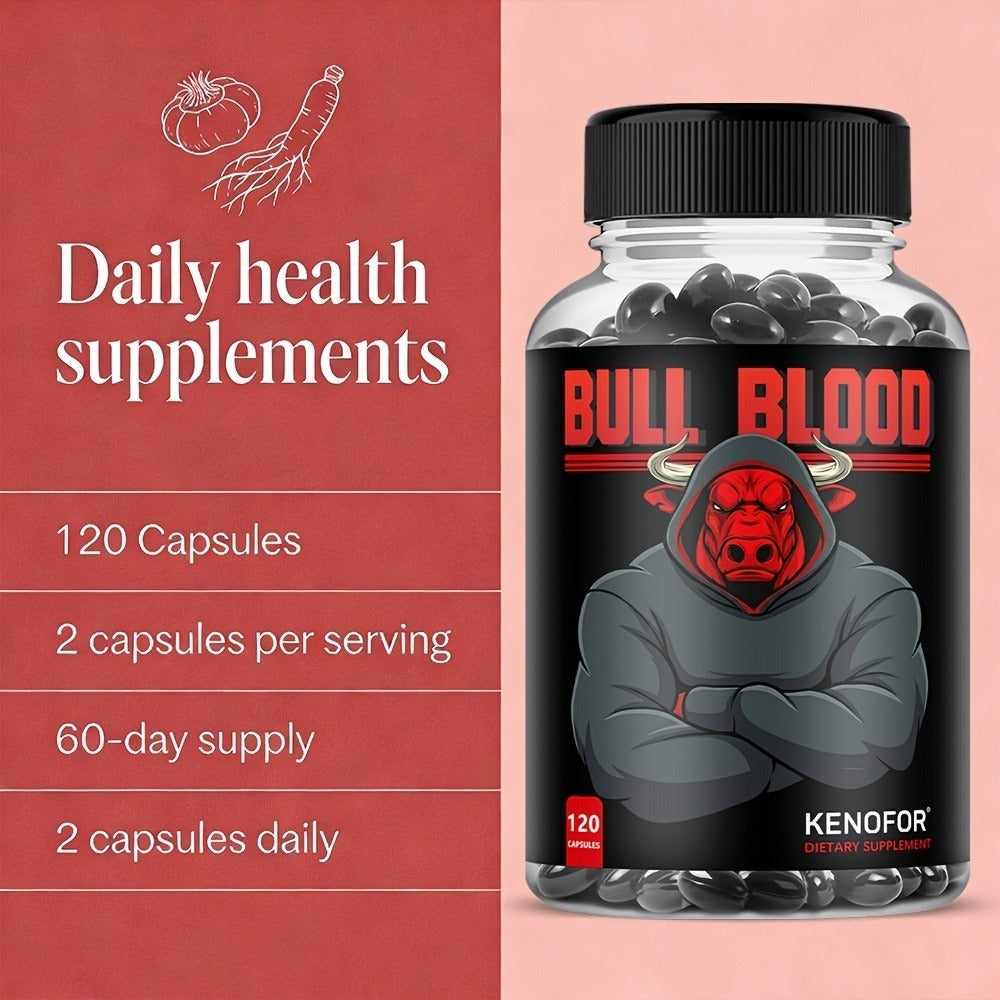 Dietary Supplement Capsules with KENOFOR Label, Horny Goat Weed, Maca Root, Saw Palmetto and 120 Count