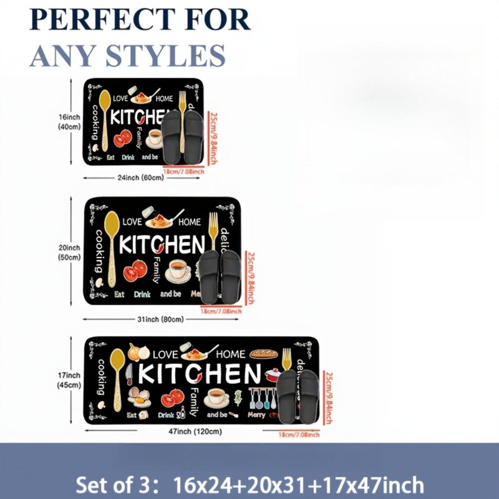 Kitchen Rug Set 3-Piece, Egg Beater Knife & Fork Theme Decorative Kitchen Mats — Soft, Easy-to-Clean Non-Slip Carpet for Kitchen, Dining Room, Bedroom & Bathroom | Fun Cooking Gift
