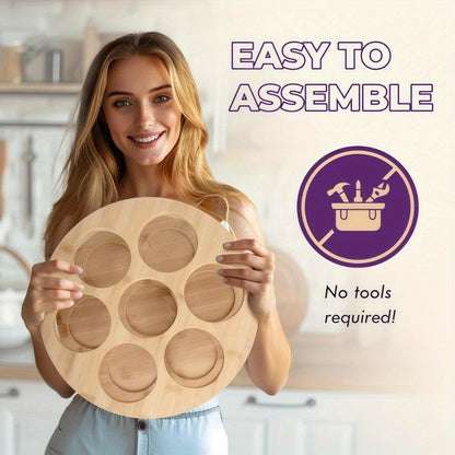 360 Rotating Bamboo Coffee Syrup Organizer 7-Bottle Holder Rack – Countertop Spice Condiment Storage Stand for Kitchen Bar Home Office Desktop Easy Assembly Scratch-Proof Base