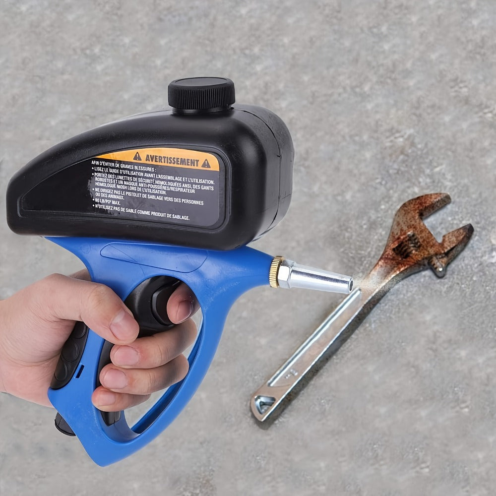 Sandblaster Gun for Air Compressor Pneumatic Abrasive Blasting – 90 PSI Max, 500ml Tank, Small Nozzle, for Metal Rust Removal, Glass Etching, Polishing & Auto Repair – Blue, Red & Yellow