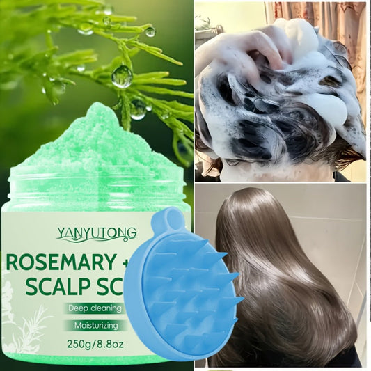 Rosemary Mint Scalp Scrub with Massage Brush 250g — Deep Cleansing Hair Scalp Exfoliator, Removes Buildup & Purifies for Oily, Dry & Color-Treated Hair, All Hair Types
