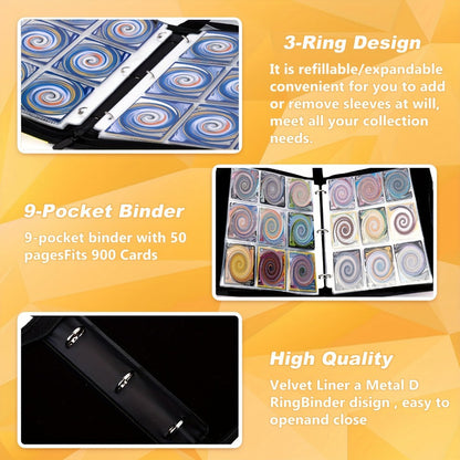 Nine-Pocket Trading Card Binder with 50 Removable Sleeves, Three-Ring Interior and Zippered Carry Case
