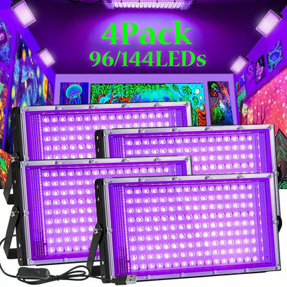 Four-Pack Rectangular UV Black-Light Panels with 144-LED Checkout Label, USB Cables and Adjustable Brackets