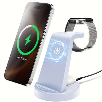 3-in-1 Wireless Charging Dock Multi-Color Fast Charge for iPhone 17 16 15 14 13 12 11 Pro Max, Apple Watch Ultra 2 Series 10 9 8 7 6 SE, AirPods 4 3 2 Pro & Samsung Galaxy – Black Blue Pink U1 U2