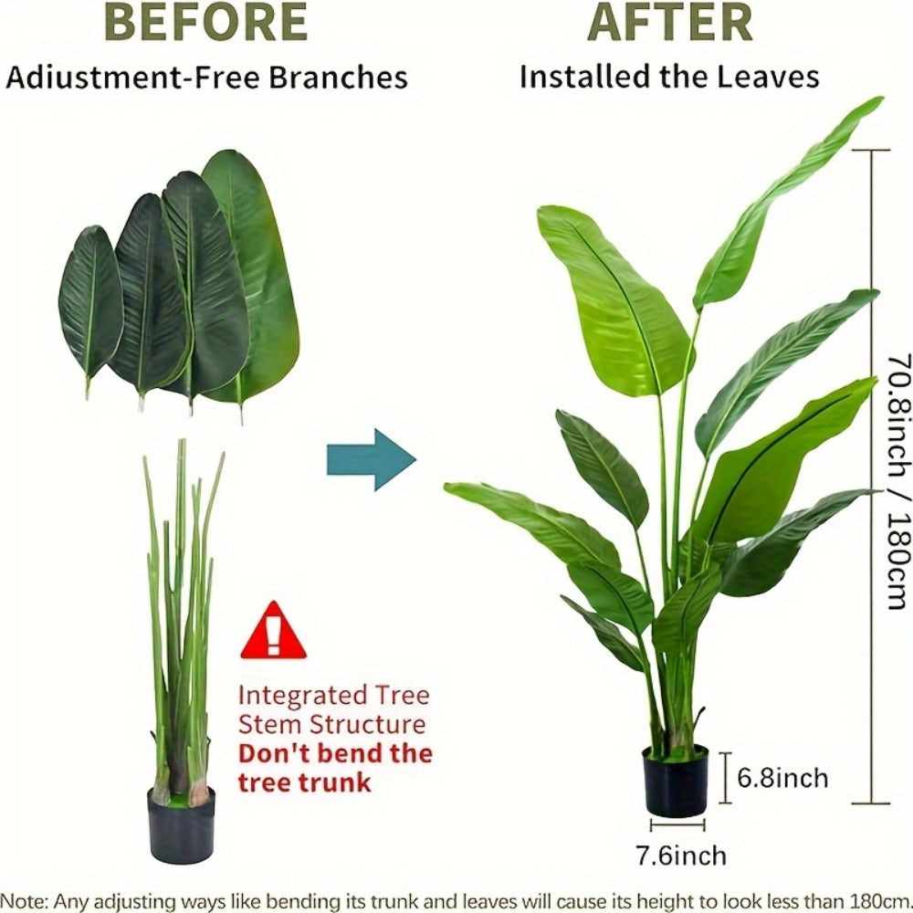 Artificial Bird of Paradise Tree with Broad Green Leaves and Base Pot in 62.99 or 70.87-Inch Heights