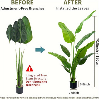 Artificial Bird of Paradise Tree with Broad Green Leaves and Base Pot in 62.99 or 70.87-Inch Heights