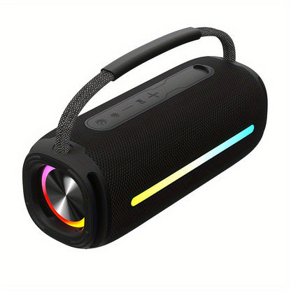Portable Cylindrical Speaker in Black, Blue or Green with Carry Handle, Dual Light Bars and End-Ring Lighting