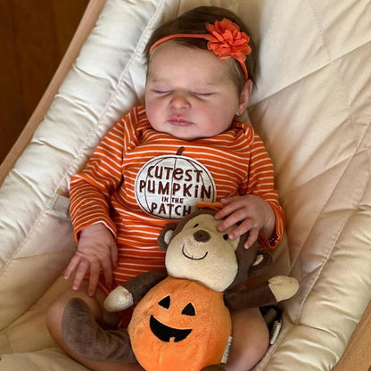 Reborn Baby Doll 20-Inch Sleeping Cloth Body with Rooted Hair, Orange Outfit, Pacifier, Bottle and Certificate