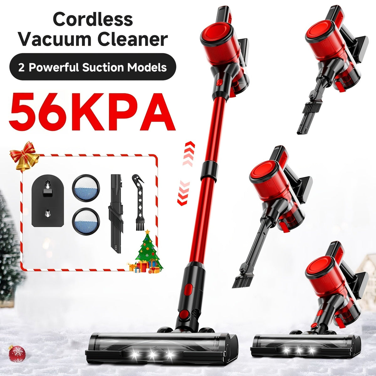 Cordless Stick Vacuum Cleaner 56-68Kpa, 8-in-1 Handheld Vacuum with Rechargeable Battery, 45 Min Runtime for Hard Floors