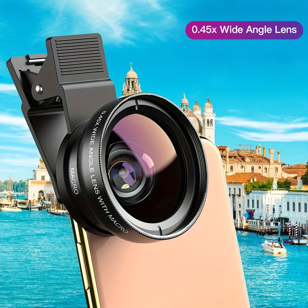 Two-in-One Universal Clip-On Smartphone Camera Lens with 0.45x Wide Angle and 12.5x Macro Optics