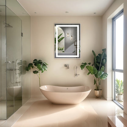 LED Bathroom Mirror with Anti-Fog – Dimmable Vanity Mirror, 3 Color Lighting Modes, Dual Light Source, Wall Mounted Horizontal or Vertical, Tempered Glass, Multiple Sizes