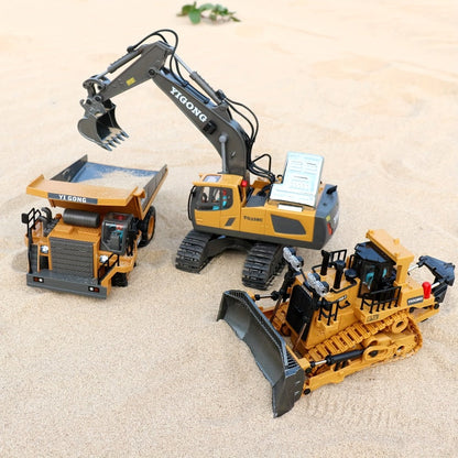 RC Construction Vehicle Set for Kids 2 3 4 Piece 2.4GHz 12-Channel Excavator Dump Truck Bulldozer Loader Alloy Remote Control Construction Equipment Birthday Christmas Gift Boys Ages 3+