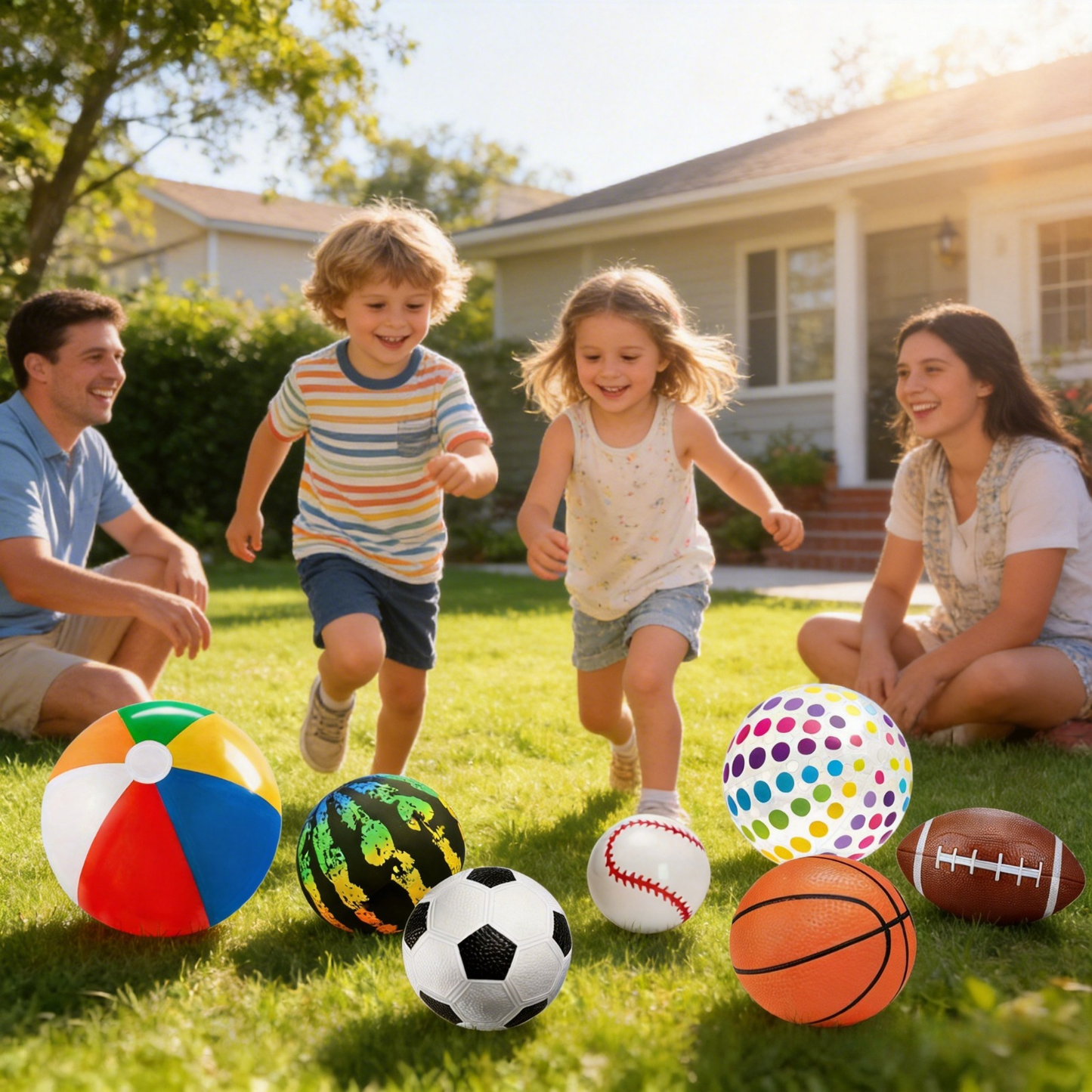 Nine-Piece Kids Playground Ball Set with Air Pump and Assorted Indoor or Outdoor Sports Ball Designs