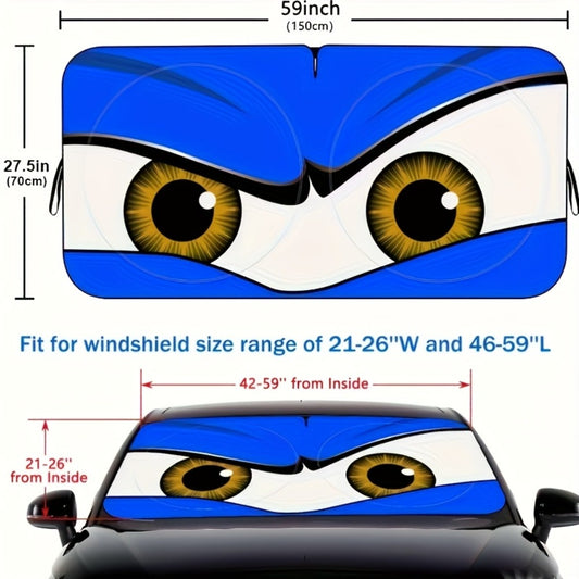 Car Windshield Sun Shade Funny Eyes Foldable UV Blocker Visor – Blue & Red Eye Styles with Reinforcement Tape for Most Cars SUVs Trucks