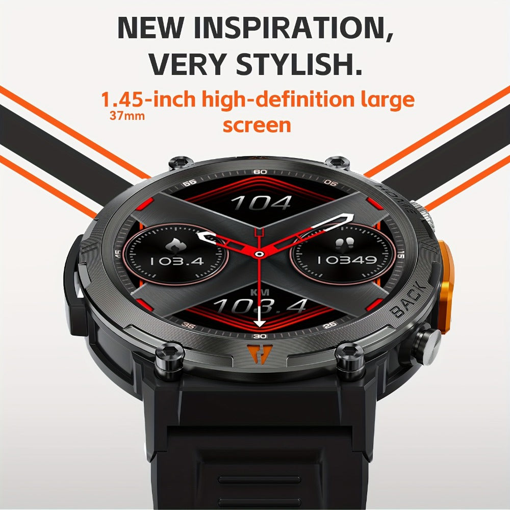 Smartwatch for Men 1.45 Inch Tactical Watch with LED Lighting and Bluetooth 5.2 Calling in Two Strap Styles