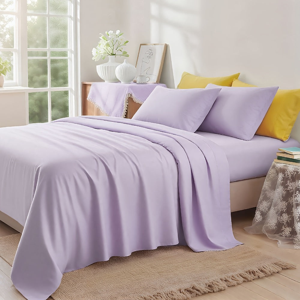 Fitted Sheet Set Deep Pocket | Soft Cooling Breathable Bedding 3-4pcs Fade-Resistant All-Season for Twin Full Queen King – Solid Color Bed Sheets for Dorm Guest Room Everyday Use