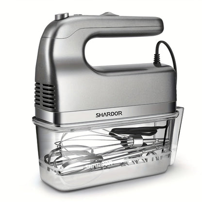 Electric Hand Mixer 250W with Storage Case – 5-Speed Plus Turbo Handheld Mixer with 5 Stainless Steel Attachments (2 Beaters, 2 Dough Hooks & 1 Whisk) – Kitchen Baking Mixer in Blue, Black, White & Silver