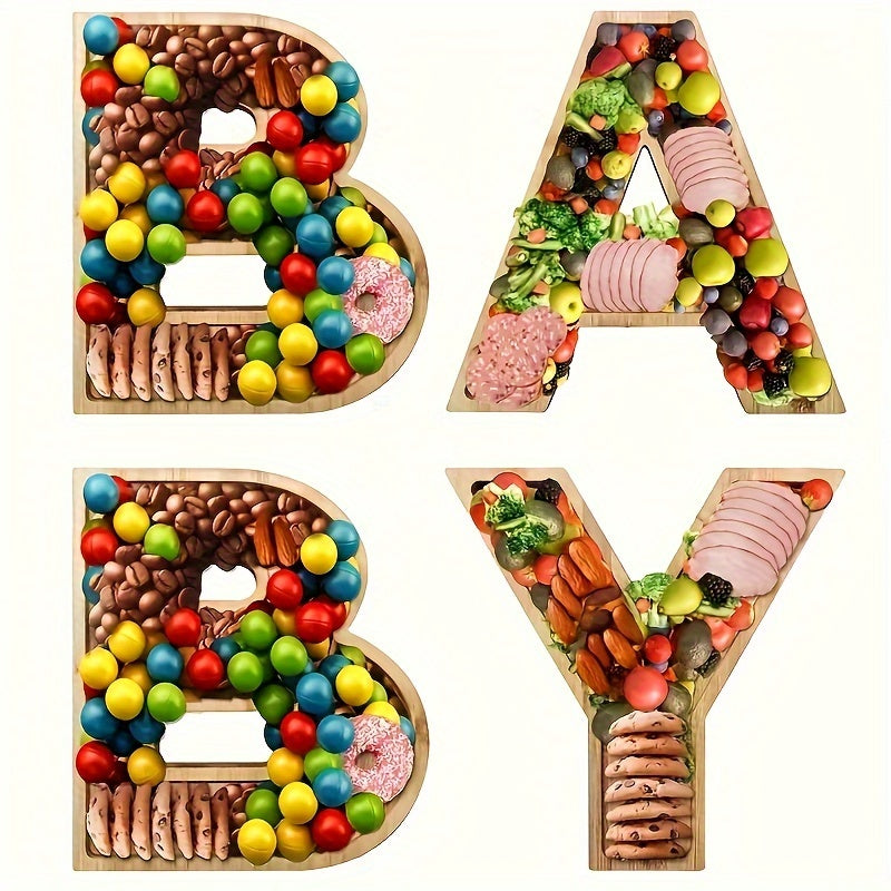 Four-Piece BABY Letter-Shaped Wooden Serving Board Set for Baby Showers and Gender Reveal Parties