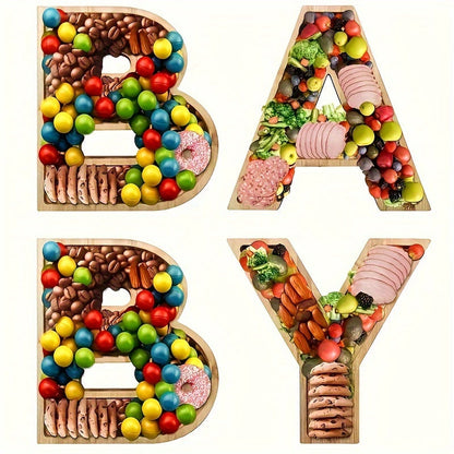 Four-Piece BABY Letter-Shaped Wooden Serving Board Set for Baby Showers and Gender Reveal Parties