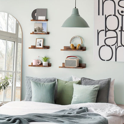 Six-Piece Wall Shelf Set in Graduated Sizes with White, Brown or Black Finish for Layered Displays
