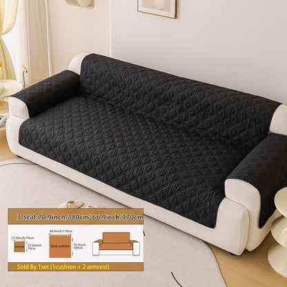 Sofa Cover Three-Piece Soundwave Embossed Set with Sofa Panel, Two Armrest Covers and Anti-Slip Mat